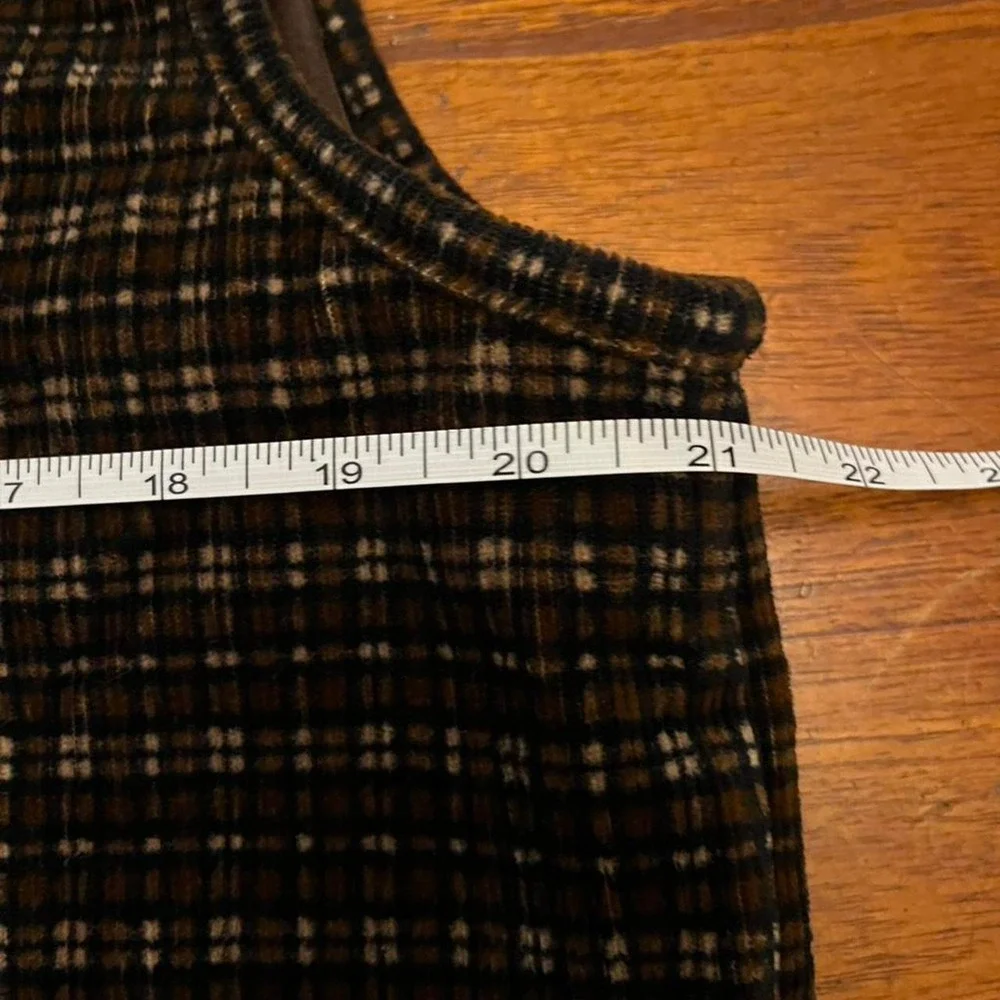 Brown plaid vest with faux fur hood